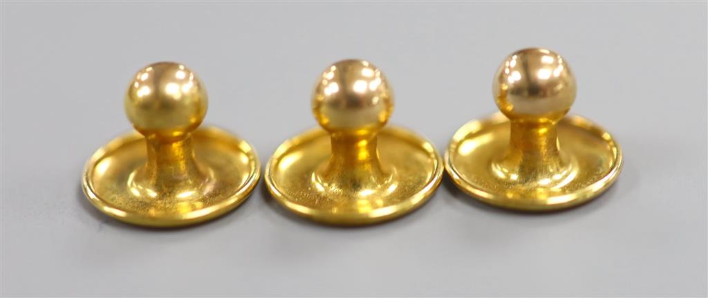 A pair of 9ct gold Millennium oval cufflinks and three cased 9ct gold dress studs, gross 3.6 grams.